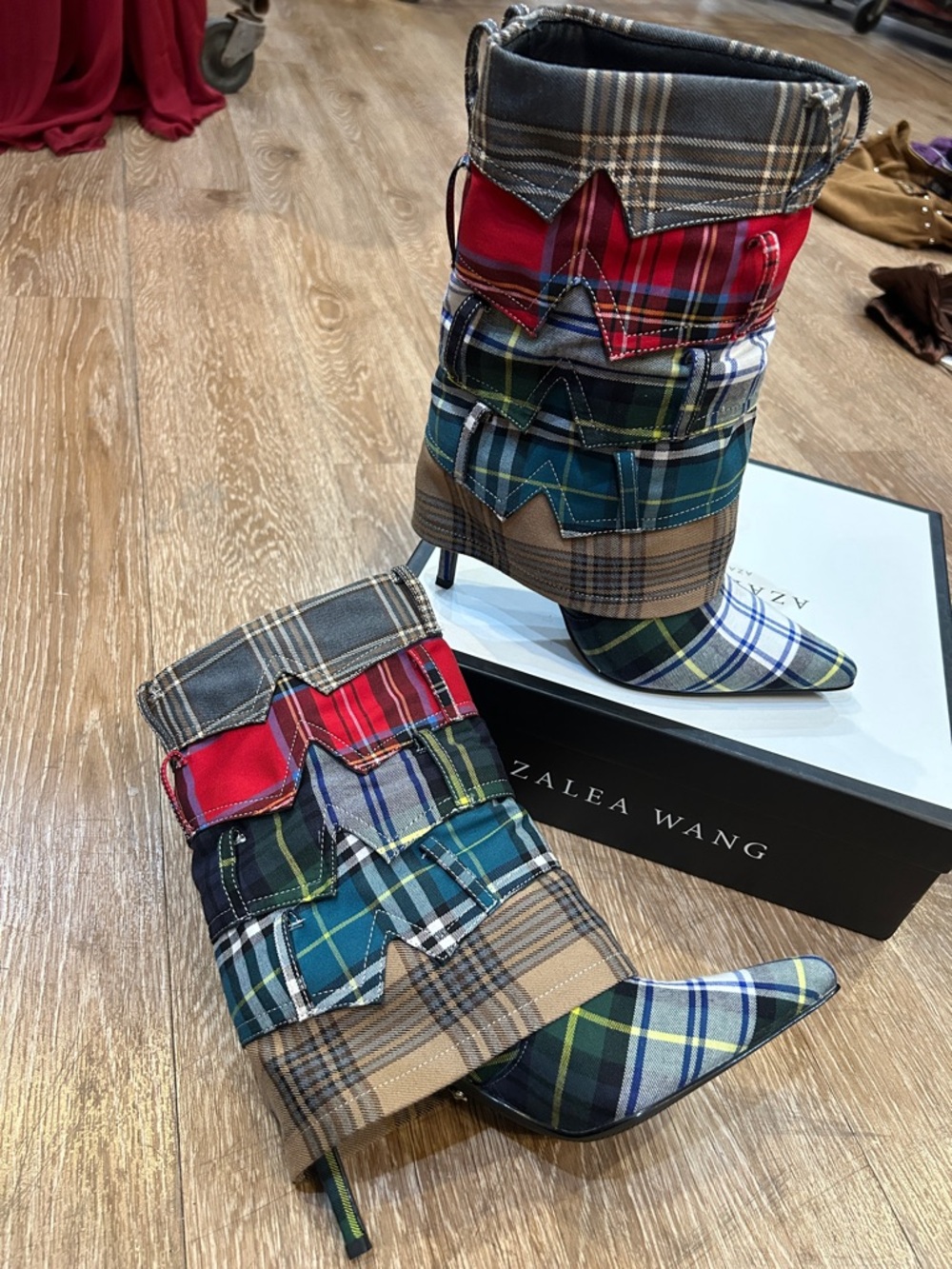 Azalea Wang Multicolor Plaid High-Heel Ankle Boots - Picture 4 of 6
